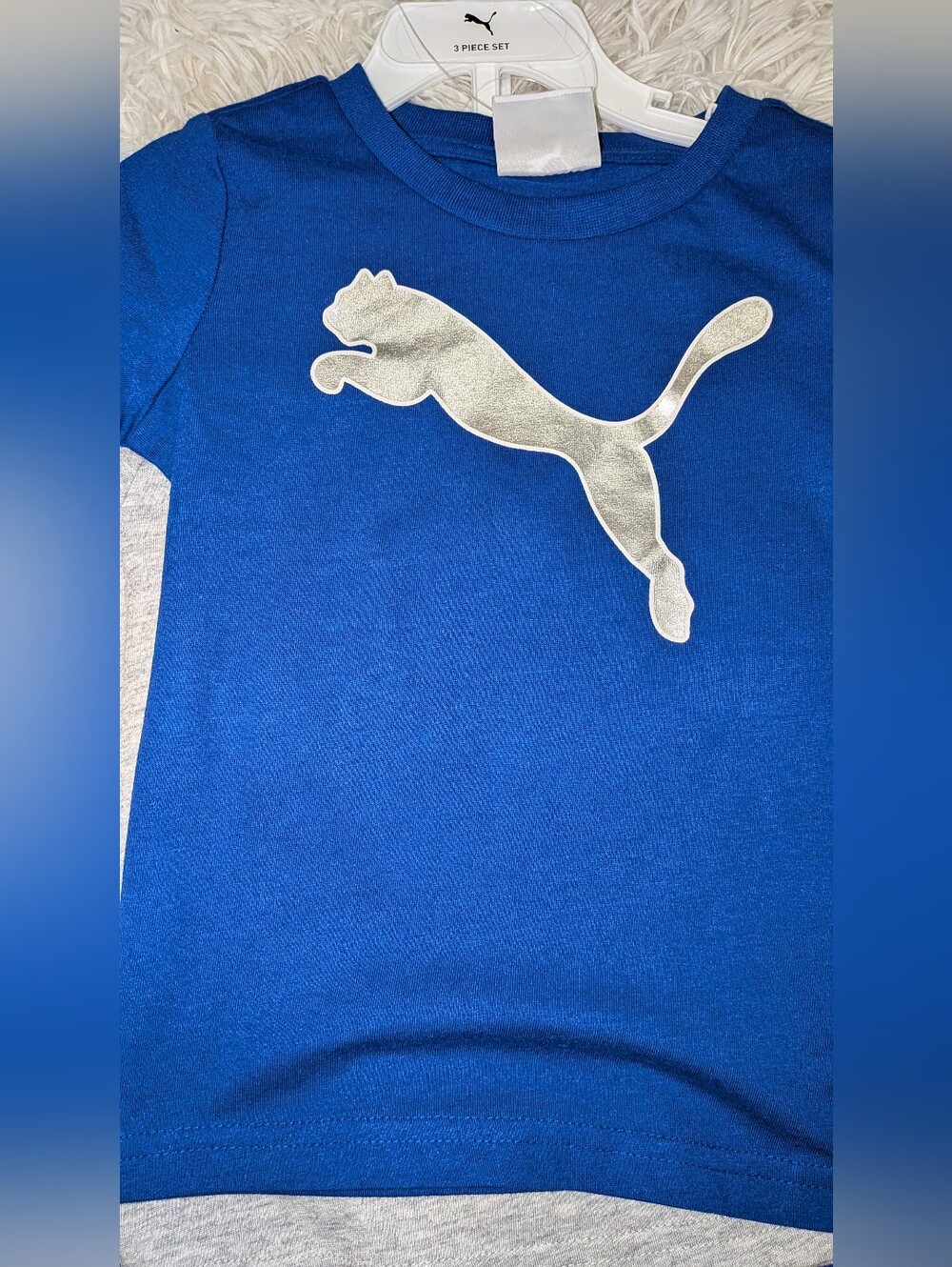 NWT, Puma,3 Pc, Blue & Gray Short Sleeve Shirts W/Gray Shorts -2T - Picture 2 of 7